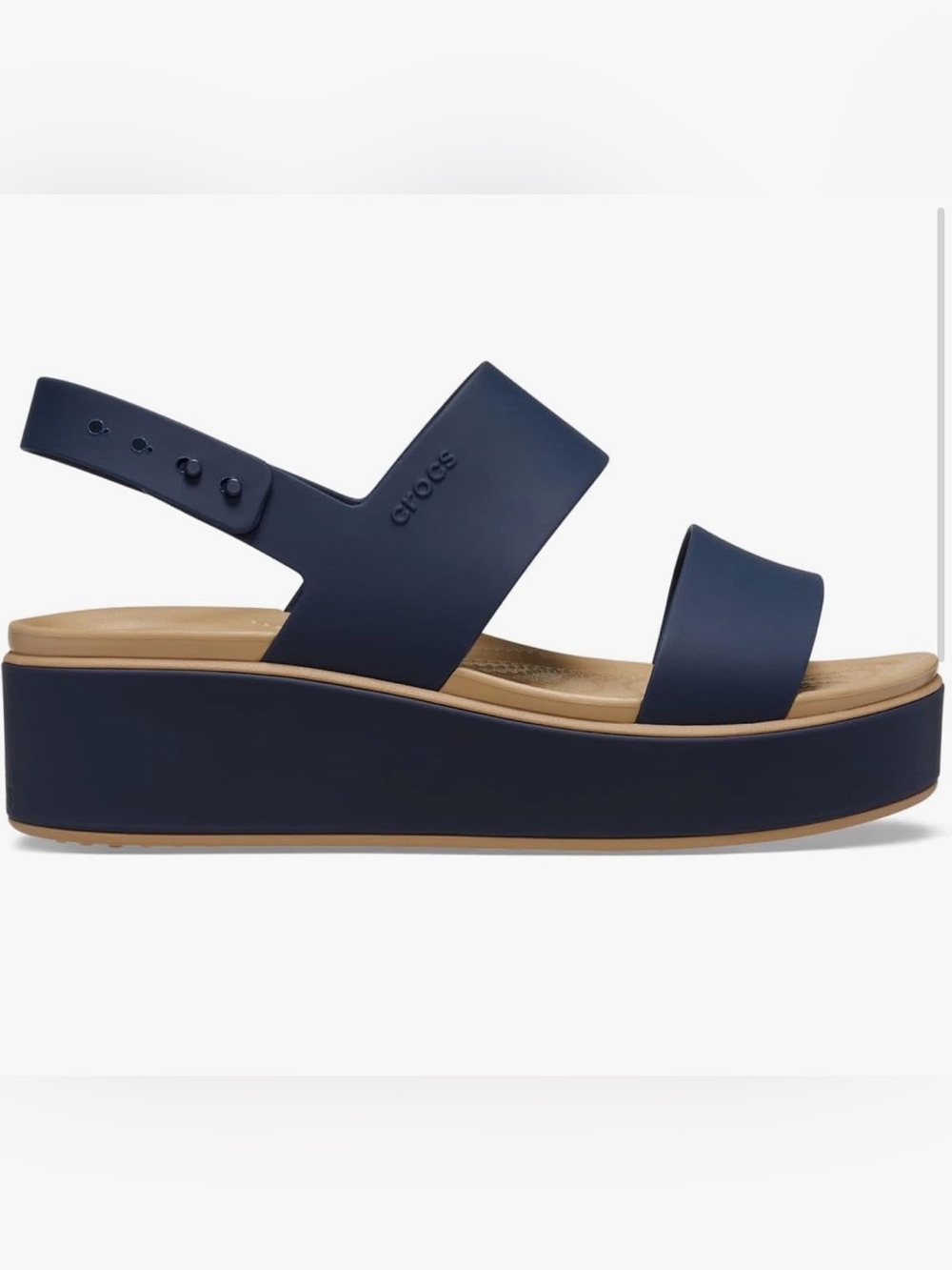 BNWT Crocs Brooklyn Matte Wrap Low Wedge Sandal in Navy Blue - Picture 2 of 10